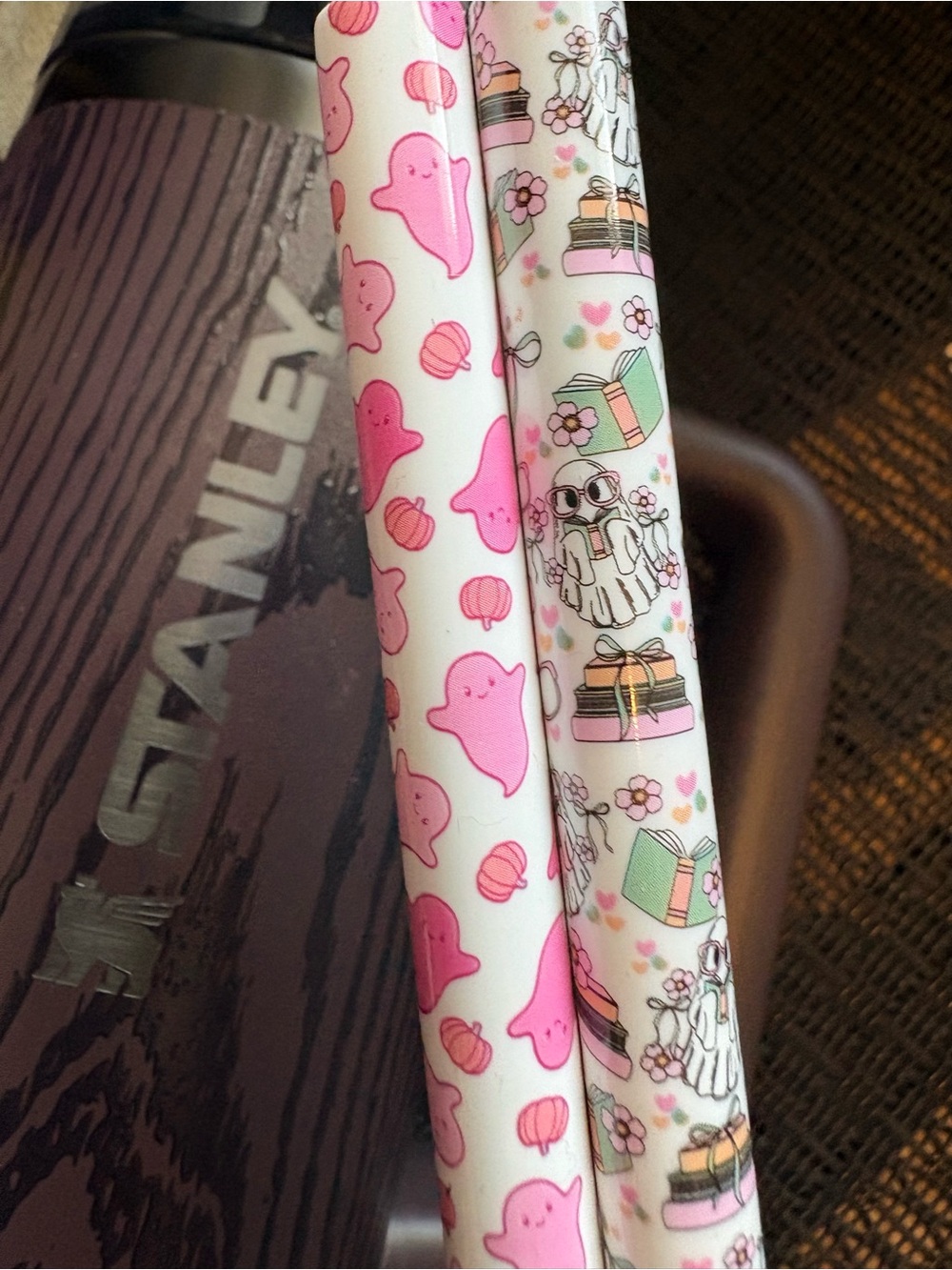 Girly ghost printed straws for Stanley tumbler
